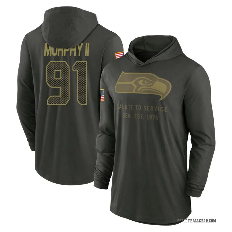 Byron Murphy II Men's Green Seattle Seahawks Forest/ 2025 Salute to Service Sideline Lightweight Hooded Pullover Long Sleeve T-S