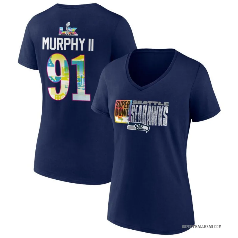 Byron Murphy II Women's Navy Seattle Seahawks Super Bowl LX V-Neck T-Shirt