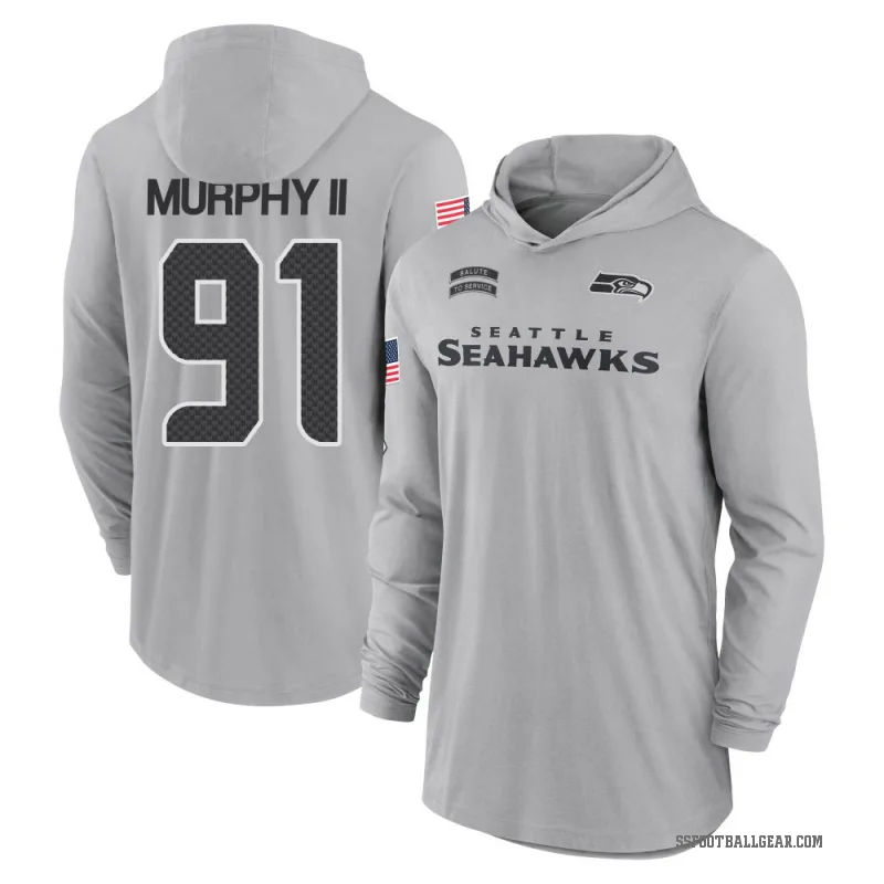 Byron Murphy II Youth Gray Seattle Seahawks 2024 Salute to Service Lightweight Performance Long Sleeve Hooded T-Shirt