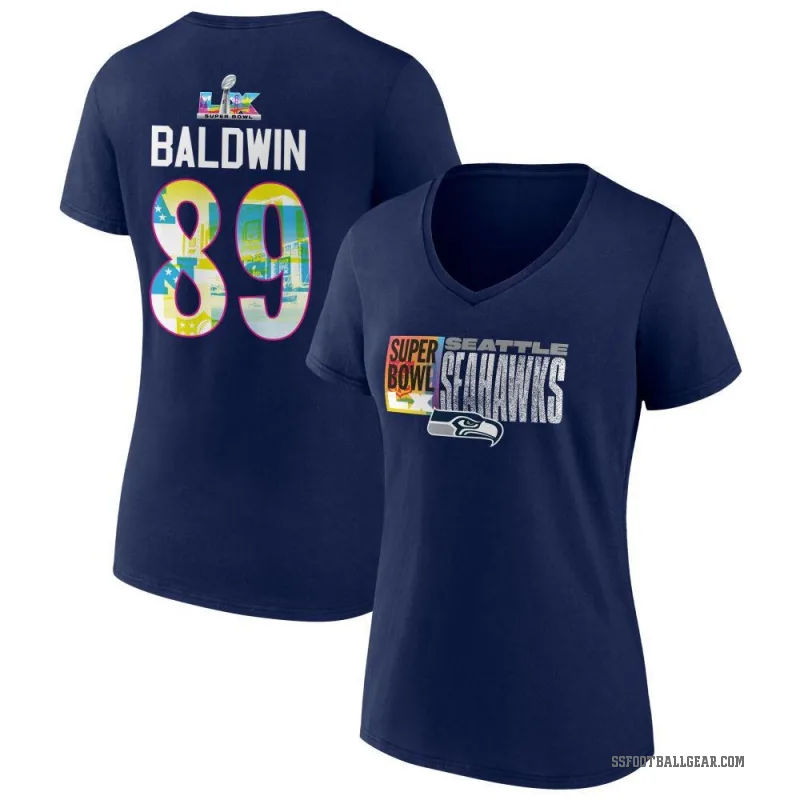 Doug Baldwin Women's Navy Seattle Seahawks Super Bowl LX V-Neck T-Shirt