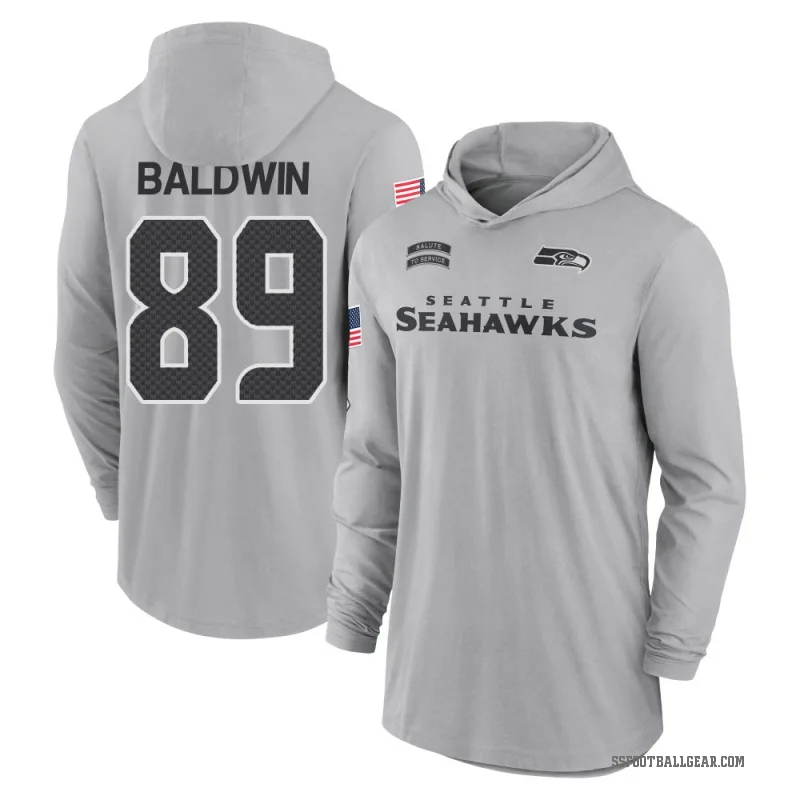 Doug Baldwin Youth Gray Seattle Seahawks 2024 Salute to Service Lightweight Performance Long Sleeve Hooded T-Shirt