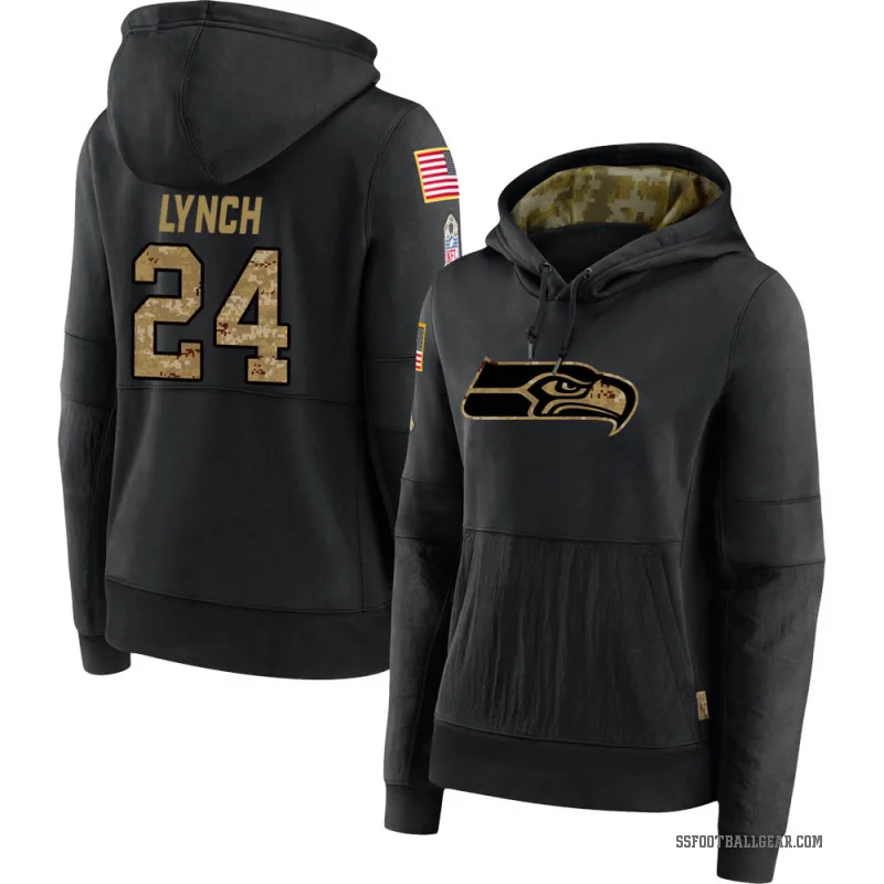 Marshawn Lynch Women's Black Seattle Seahawks 2020 Salute to Service Sideline Performance Pullover Hoodie
