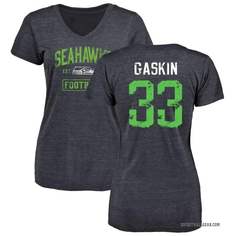 Myles Gaskin Women's Navy Seattle Seahawks Distressed V-Neck T-Shirt