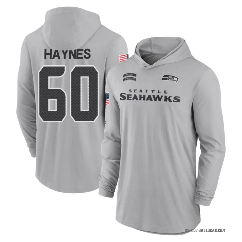 Phil Haynes Youth Gray Seattle Seahawks 2024 Salute to Service Lightweight Performance Long Sleeve Hooded T-Shirt