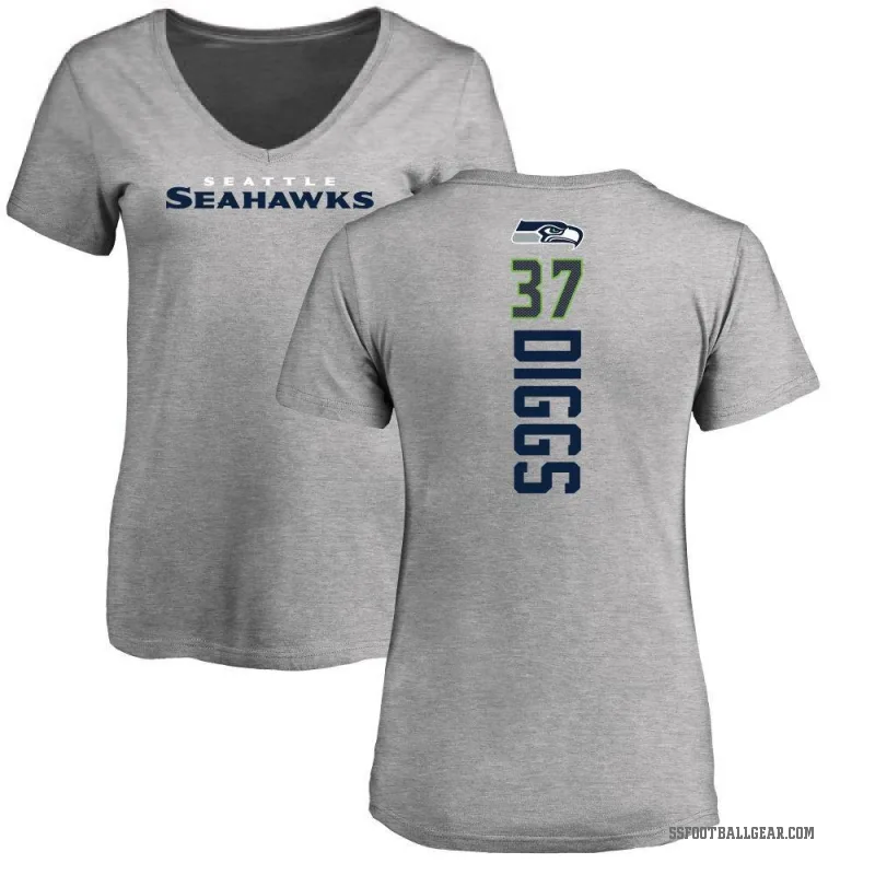 Quandre Diggs Women's Ash Seattle Seahawks Backer V-Neck T-Shirt -