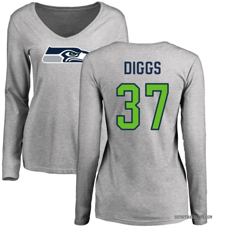 Quandre Diggs Women's Ash Seattle Seahawks Logo Slim Fit Long Sleeve T-Shirt -
