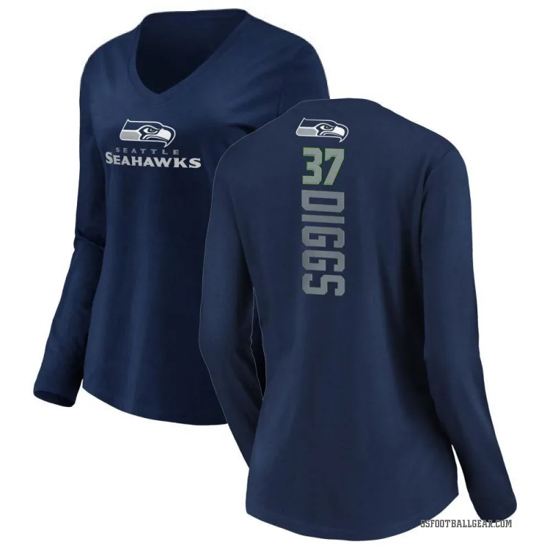 Quandre Diggs Women's Navy Seattle Seahawks Backer Slim Fit Long Sleeve T-Shirt -