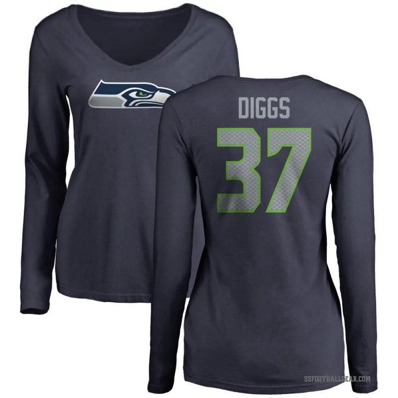 Quandre Diggs Women's Navy Seattle Seahawks Logo Slim Fit Long Sleeve T-Shirt -