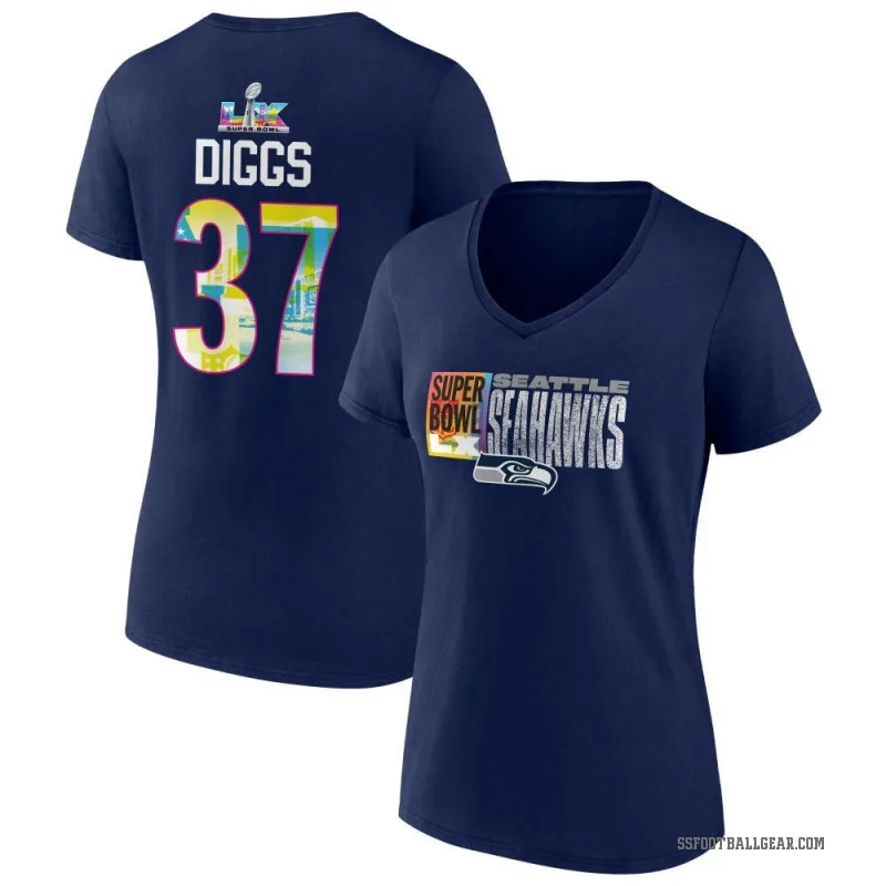 Quandre Diggs Women's Navy Seattle Seahawks Super Bowl LX V-Neck T-Shirt