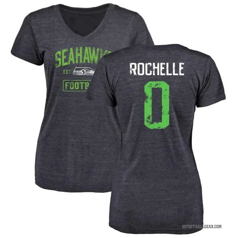 Rashad Rochelle Women's Navy Seattle Seahawks Distressed V-Neck T-Shirt