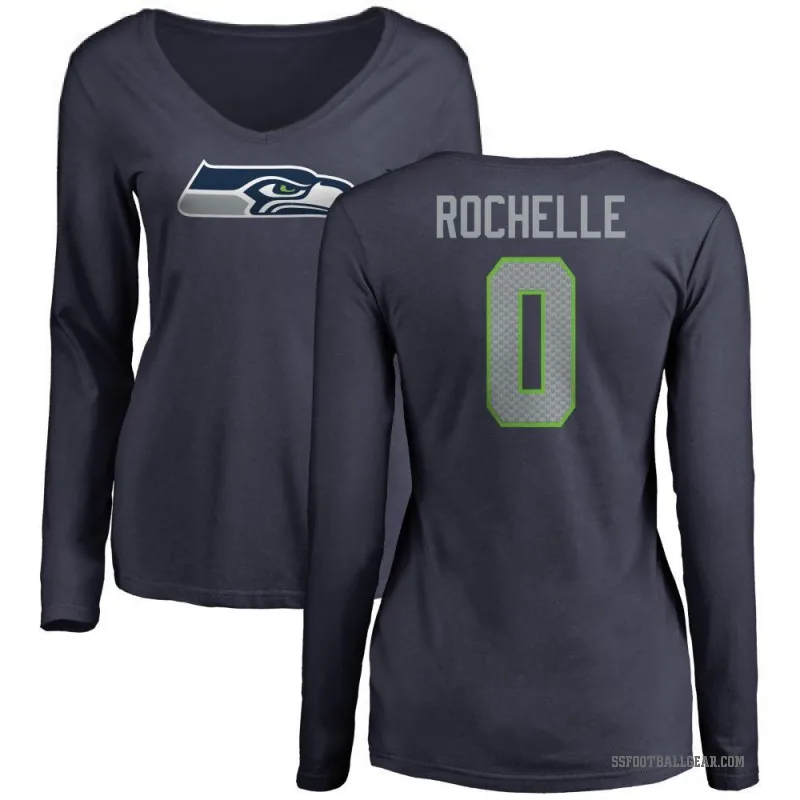 Rashad Rochelle Women's Navy Seattle Seahawks Logo Slim Fit Long Sleeve T-Shirt -