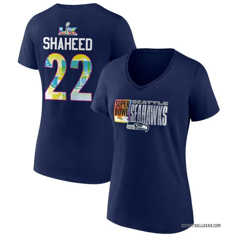 Rashid Shaheed Women's Navy Seattle Seahawks Super Bowl LX V-Neck T-Shirt