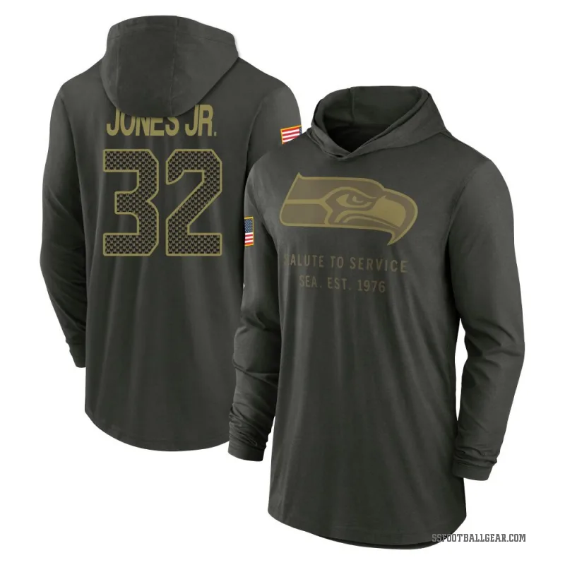 Velus Jones Jr. Youth Green Seattle Seahawks Forest/ 2025 Salute to Service Sideline Lightweight Hooded Pullover Long Sleeve T-S